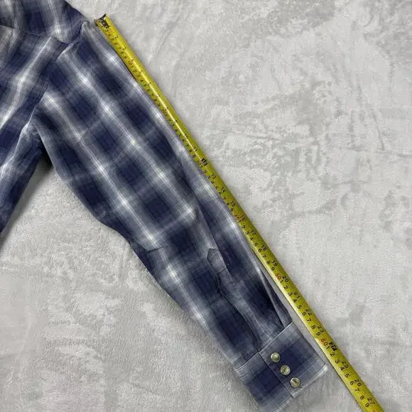 Vintage Wrangler Western Plaid Snap Button Shirt Blue Cowboy Workwear Men Size L - Picture 6 of 9